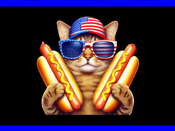 4th of july hotdog cat png, patriotic cat usa flag wiener png