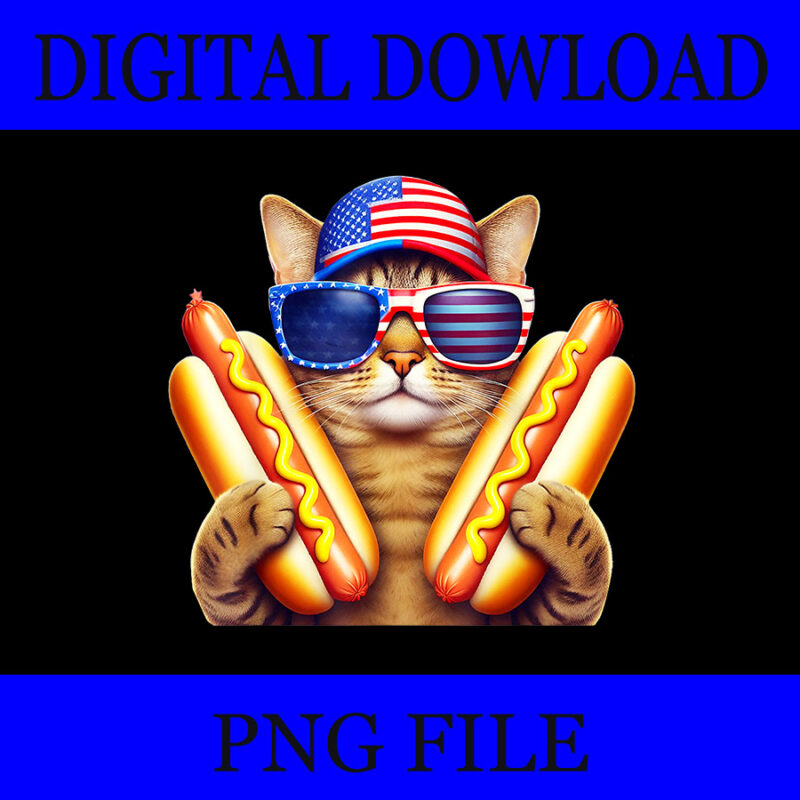 4th of July Hotdog Cat PNG, Patriotic Cat USA Flag Wiener PNG