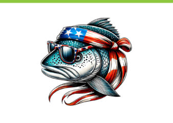 Salmon American Usa Flag Sunglasses 4Th Of July Fish PNG, Fish 4th Of July PNG