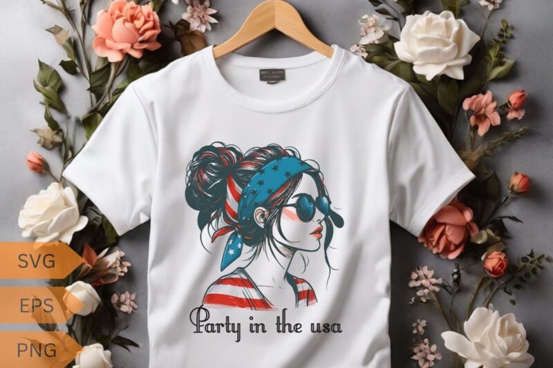 Party In USA 4th of July Shirt, Flag American Kids Women Girl T-Shirt design vector, july, 4th, American, party, flag, women, Usa, shirt