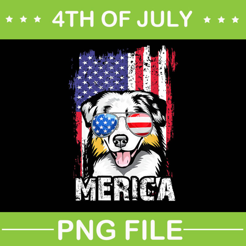 Australian Shepherd 4th Of July PNG, Australian Shepherd Flag Aussie Dog PNG