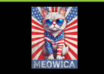 Meowica Cat 4th of July PNG, American Flag Cat PNG