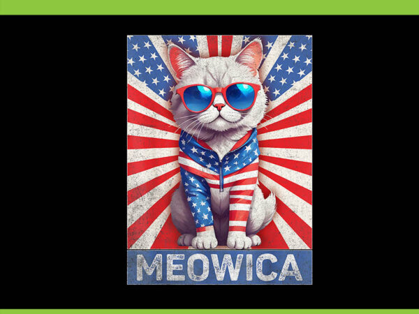 Meowica cat 4th of july png, american flag cat png t shirt designs for sale