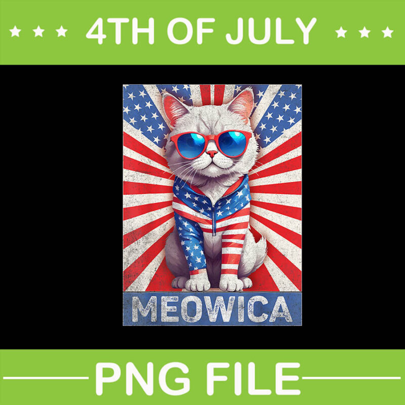 Meowica Cat 4th of July PNG, American Flag Cat PNG