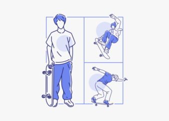 A Boy Skateboarding with His Skateboard Extreme Sport Simple Vector Illustration