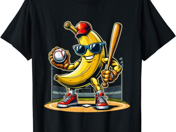 Banana playing baseball baseball player funny fruit lover t-shirt