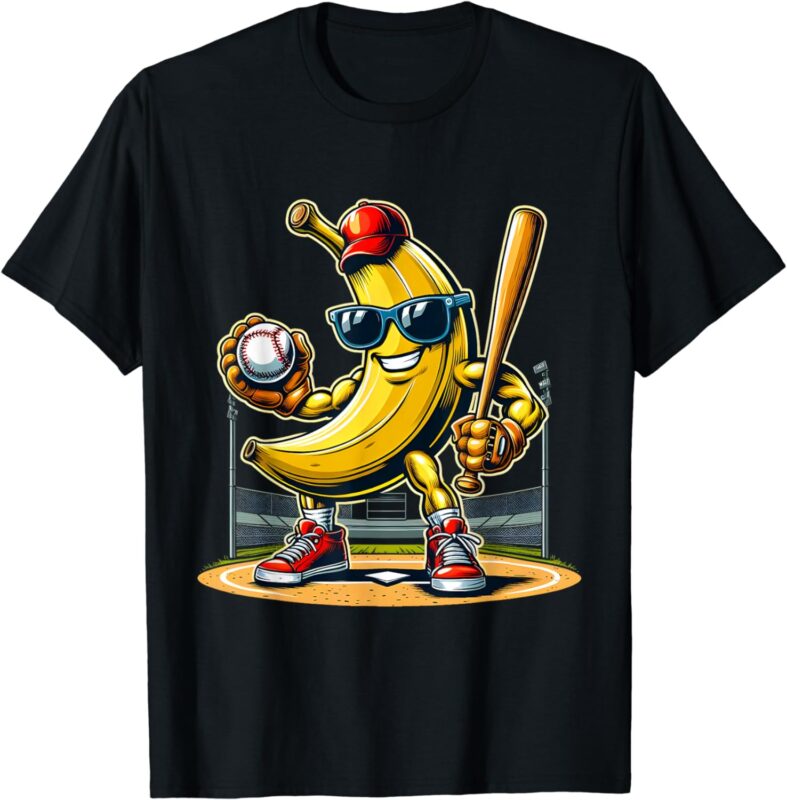 Banana Playing Baseball Baseball Player Funny Fruit Lover T-Shirt
