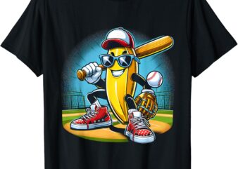 Banana Playing Baseball Funny Fruit Lover Baseball Player T-Shirt