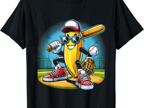 Banana playing baseball funny fruit lover baseball player t-shirt