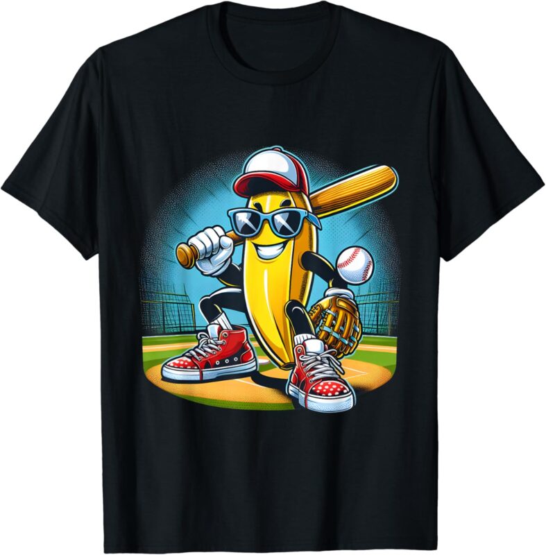 Banana Playing Baseball Funny Fruit Lover Baseball Player T-Shirt