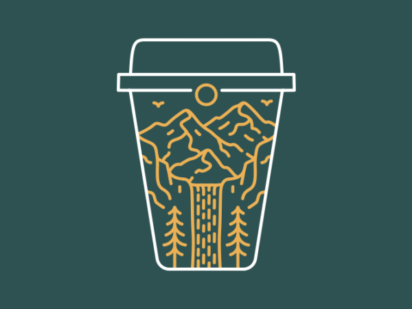 A cup of nature coffee waterfall t shirt vector