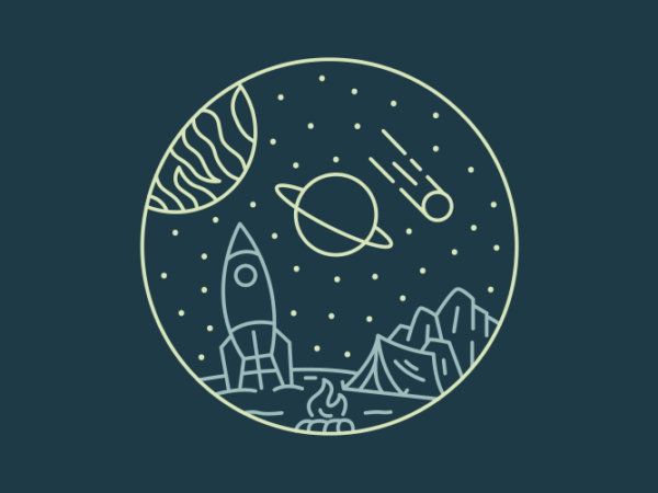 Aliens camping on outer space planet t shirt vector