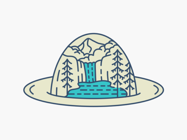 Adventurer hat with waterfall and lake t shirt vector