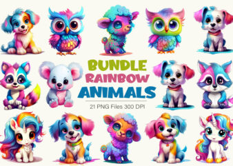 Bundle of rainbow animals. TShirt Sticker.