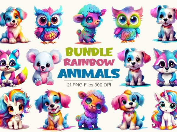 Bundle of rainbow animals. tshirt sticker.