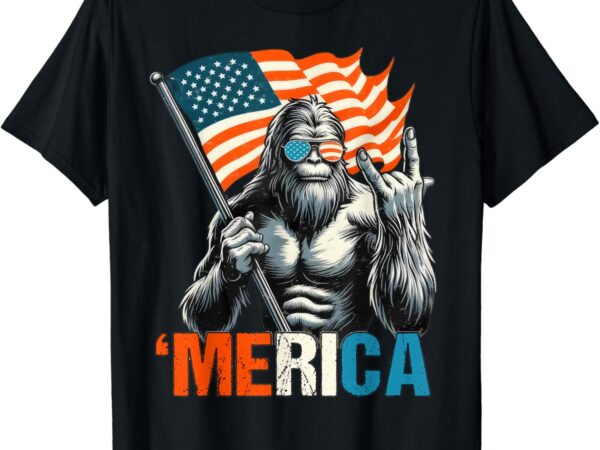 Bigfoot merica rock american flag patriotic 4th of july t-shirt
