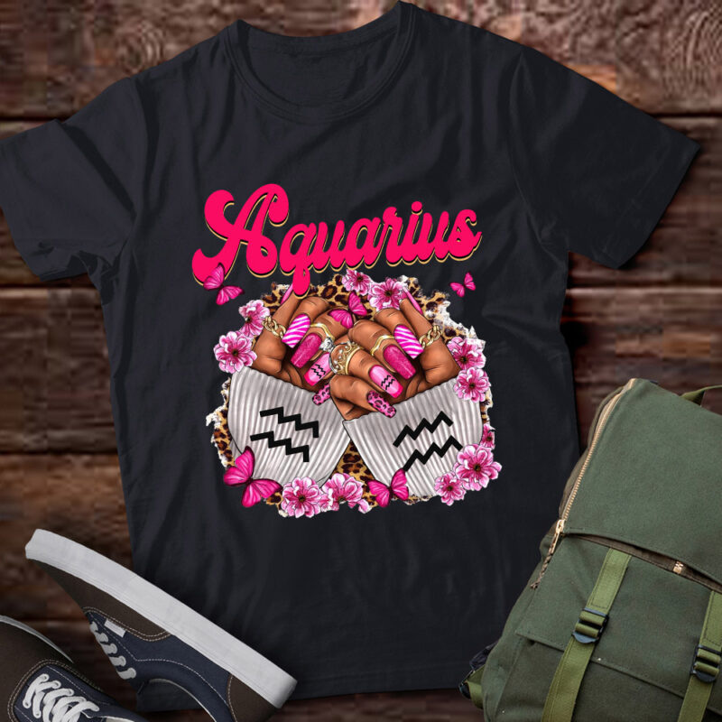 Black Women Nails Zodiac Birthday Aquarius Queen T-Shirt ltsp