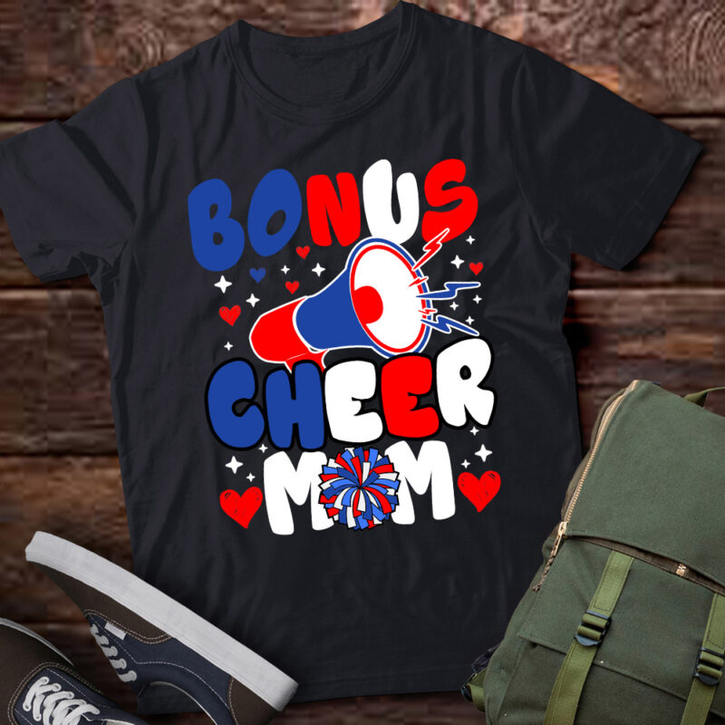 Bonus Cheer Mom – Cheerleading Mom USA Flag Cheerleader T-Shirt ltsp