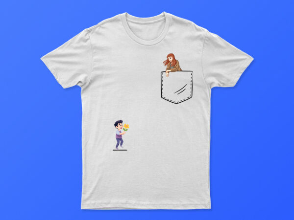 Boy giving flower to girl | creative pocket art t-shirt design for sale | very easy to use design | all files.