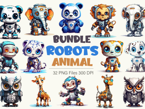 Bundle of robots animal. tshirt sticker.