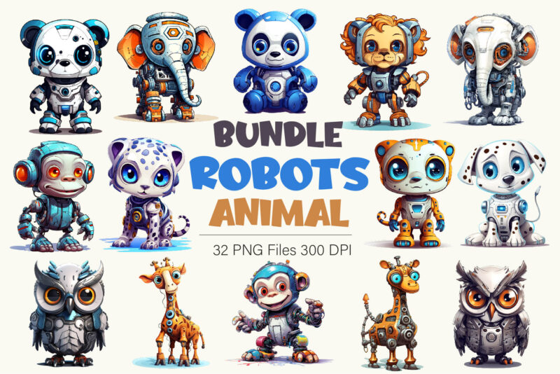 Bundle of robots animal. TShirt Sticker.