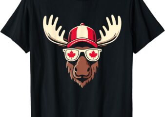 Canada Day Canadian Flag Maple Leaf Moose Sunglasses T-Shirt