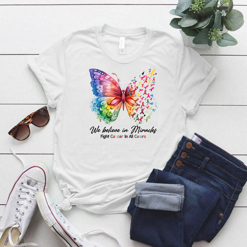 Cancer Warrior , Cancer Survivor , Family Support , Butterfly Shirt, Cancer Ribbon , Fight Cancer In All Colors LTSD