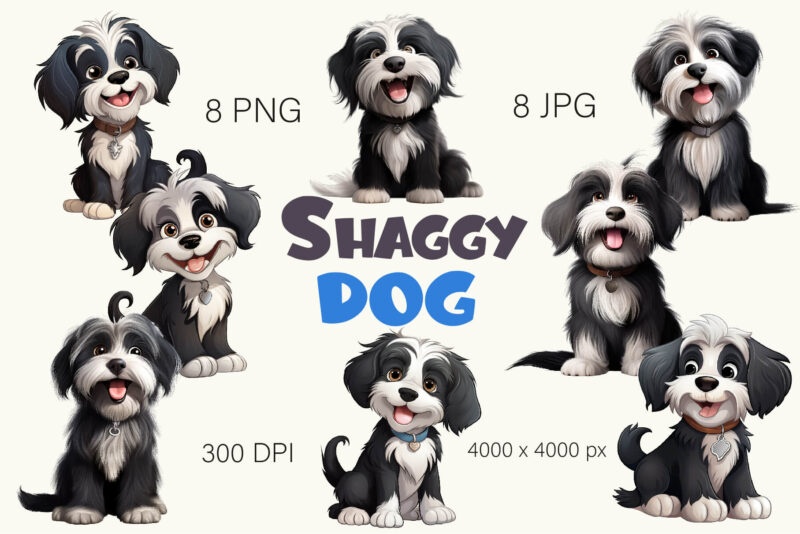 Cartoon Shaggy Dog. TShirt Sticker.