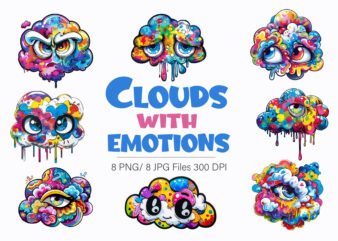 Cartoon clouds with emotions. PNG, Sticker. t shirt vector file