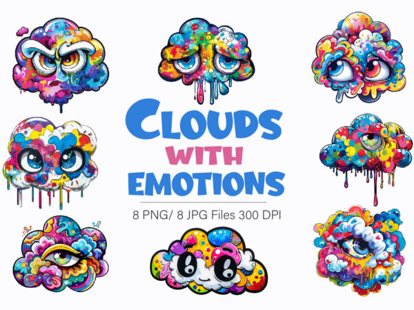 Cartoon clouds with emotions. png, sticker. t shirt vector file