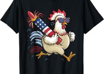 Chicken Fireworks 4th of July Men Sasquatch American Flag US T-Shirt