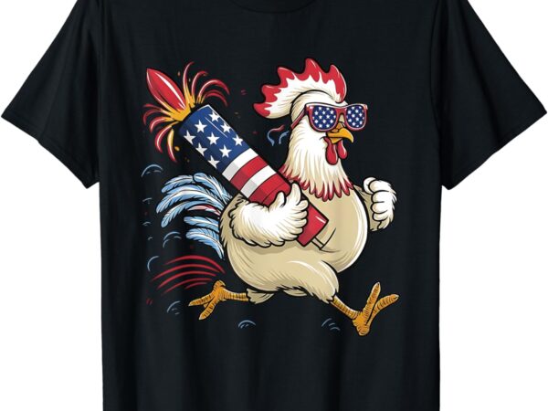 Chicken fireworks 4th of july men sasquatch american flag us t-shirt