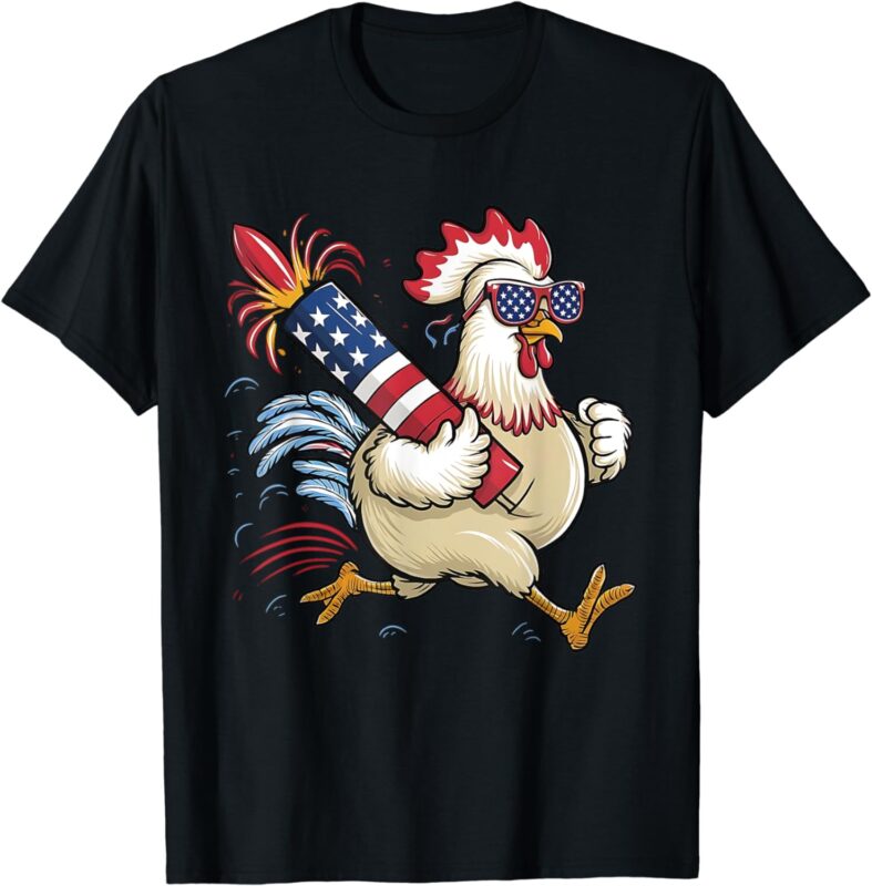 Chicken Fireworks 4th of July Men Sasquatch American Flag US T-Shirt