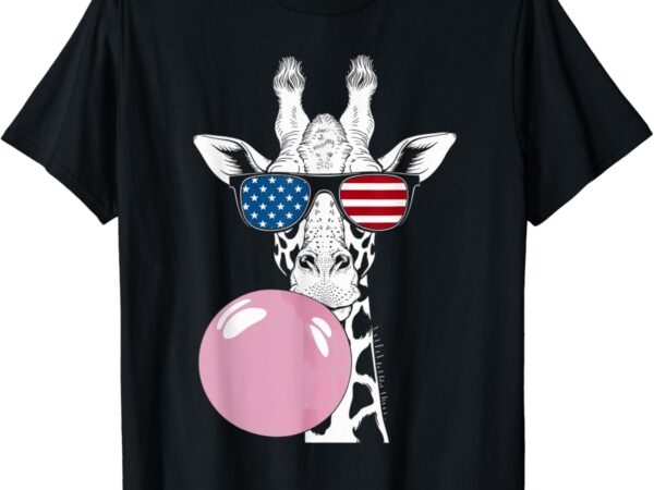 Cool giraffe with american flag sunglasses 4th of july gifts t-shirt