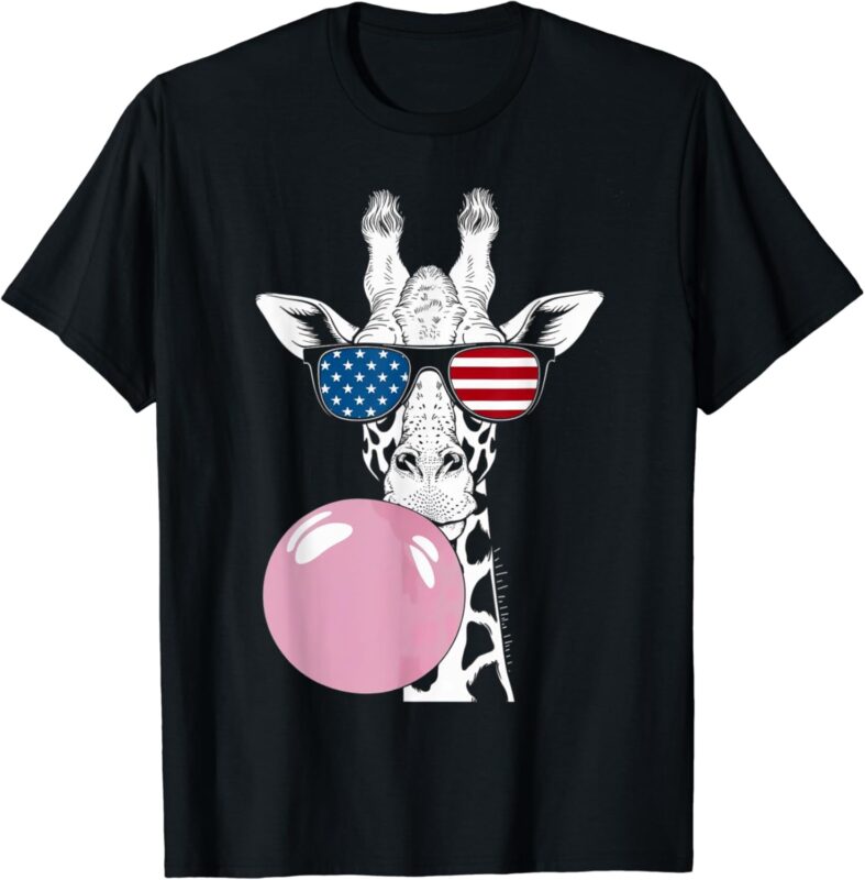 Cool Giraffe with American Flag Sunglasses 4th Of July Gifts T-Shirt