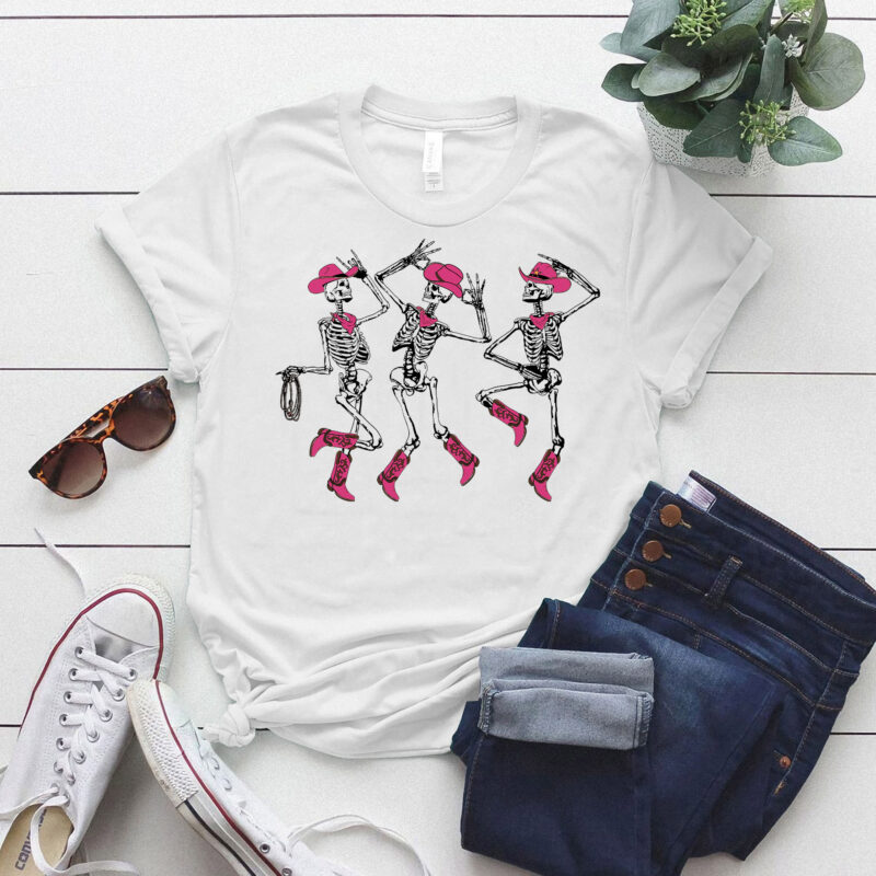 Cowgirl Skeleton Sweatshirt, Dancing Skeleton, Crewneck Tee,Hoodie, Halloween, Funny Skeleton Cowboy Sweater LTSD