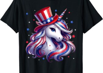 Cute Unicorn 4th of July Shirts Girls Kids Women American T-Shirt