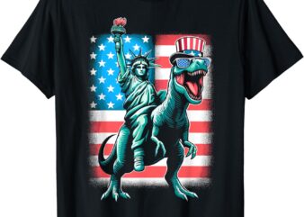 Dino Statue Of Liberty 4th Of July Boys American Flag T-Shirt