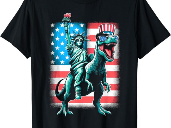 Dino statue of liberty 4th of july boys american flag t-shirt