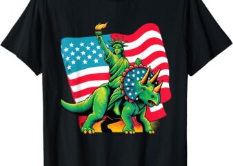 Dino Statue Of Liberty 4th Of July Shirt Boys American Flag T-Shirt