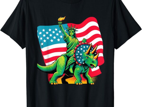 Dino statue of liberty 4th of july shirt boys american flag t-shirt