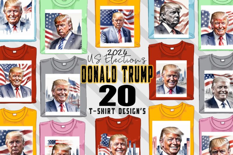 Donald Trump t-shirt design bundle with 20 png & JPEG designs – download instantly Donald Trump T-shirt Design Illustration T-shirt Clip