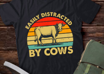 Easily Distracted By Cows Funny Cow Retro Vintage Cow lts-d