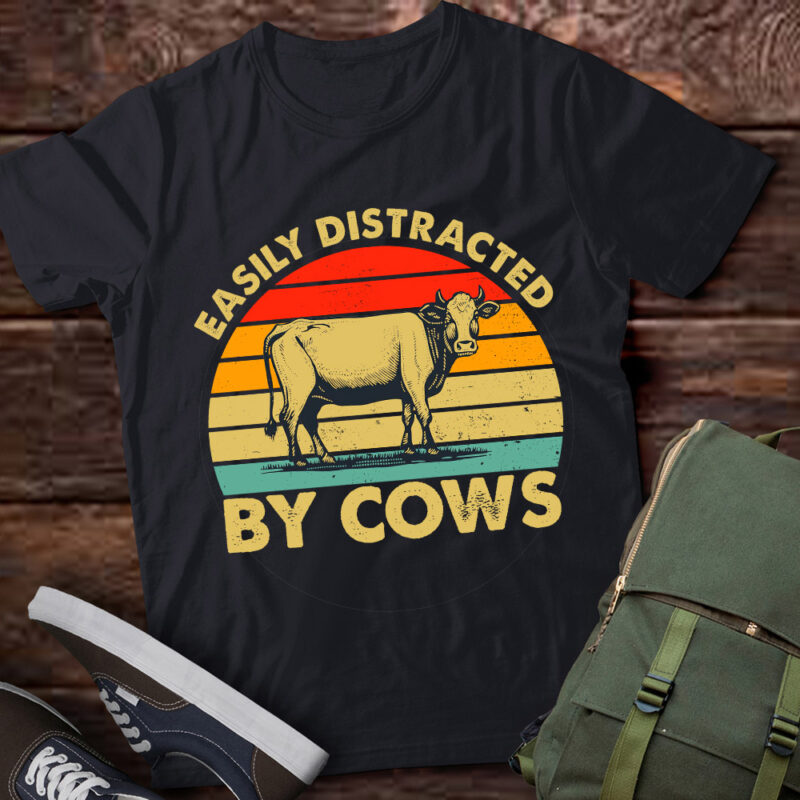 Easily Distracted By Cows Funny Cow Retro Vintage Cow lts-d