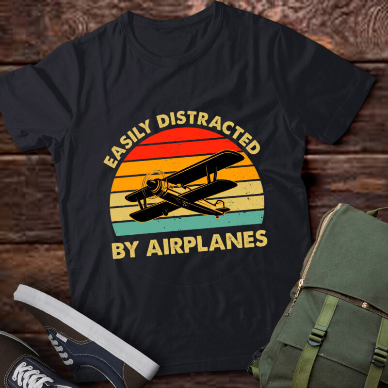 Easily Distracted by Airplanes Funny Pilot Vintage Plane lts-d