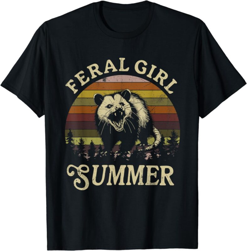 Feral Girl Summer Sarcastic Angry Opossum Vintage T-Shirt