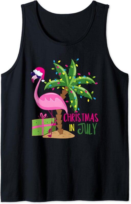 Flamingo Sunglasses Xmas Beach Tropical Christmas in July Tank Top