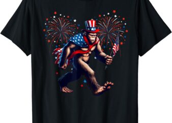 Fourth of July Bigfoot American Flag Sasquatch 4th of July T-Shirt