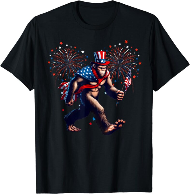 Fourth of July Bigfoot American Flag Sasquatch 4th of July T-Shirt