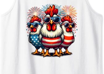 Funny Firework Red White Blue Chicken USA Flag July 4th Tank Top
